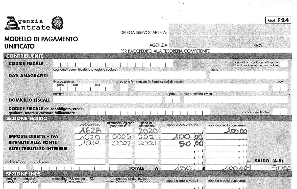 Ritenuta D'acconto Versata In Più Anno 2020